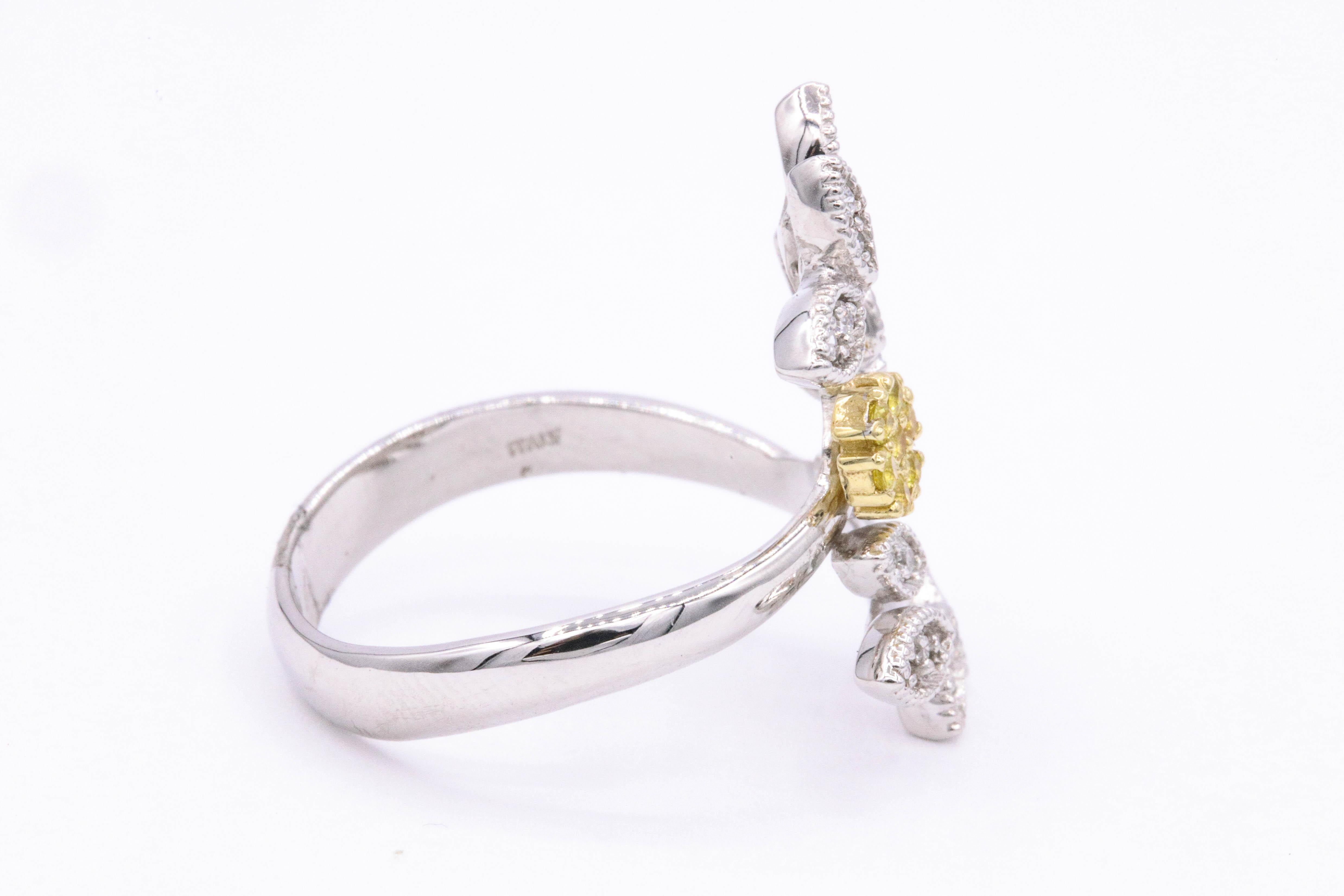 Women's Italian Yellow Sapphires Diamond Floral Ring 0.29 Carat 18 Karat