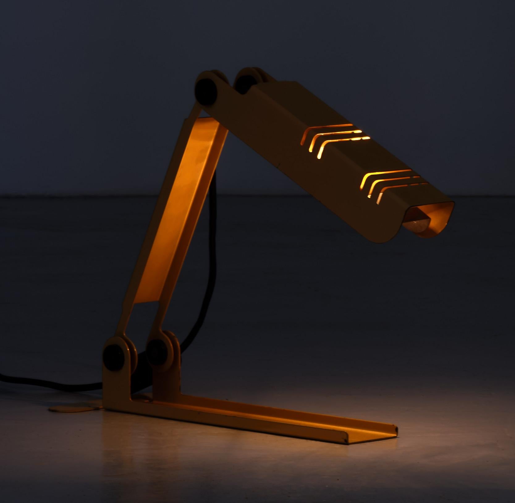 A table lamp in yellow lacquered metal, model ``nana'' designed by Carlo Nason for Lumenform, Italy, 1980's.



