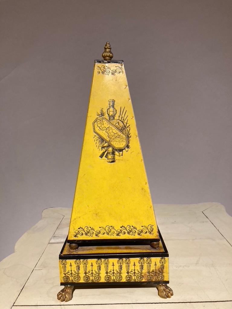 Italian Yellow Tole Obelisk Urn With Paw Feet For Sale 7