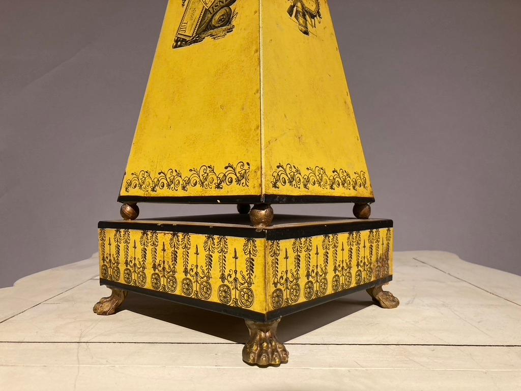 Italian Yellow Tole Obelisk Urn With Paw Feet For Sale 8