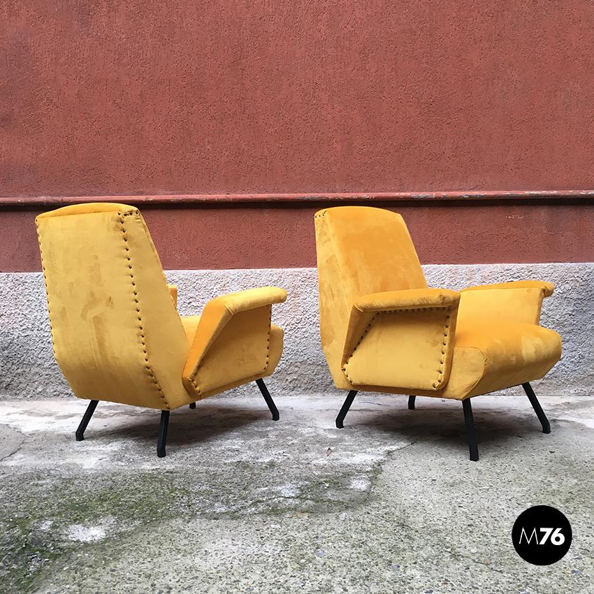 Mid-Century Modern Italian Yellow Velvet Armchairs, 1960s