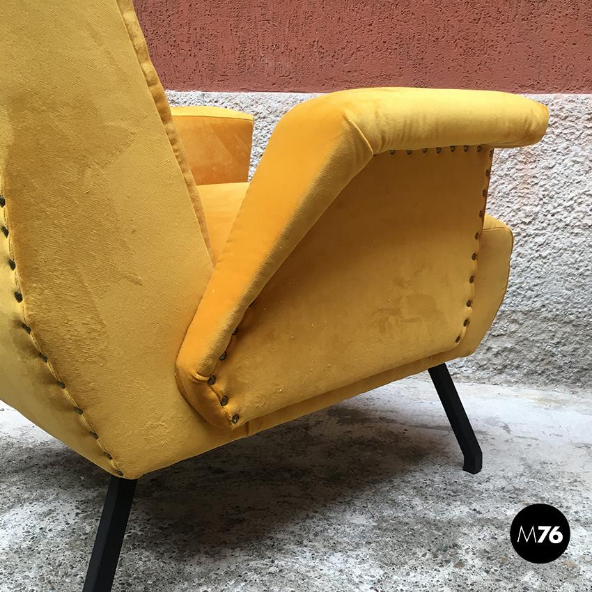 Metal Italian Yellow Velvet Armchairs, 1960s
