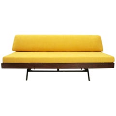 Retro Italian Yellow Velvet Sofa Bed, 1960s