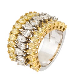 Italian Yellow White Diamond Yellow Gold Band 18K Ring for Her