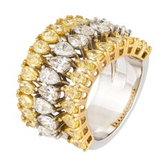 Italian Yellow White Diamond Yellow Gold Band 18K Ring for Her