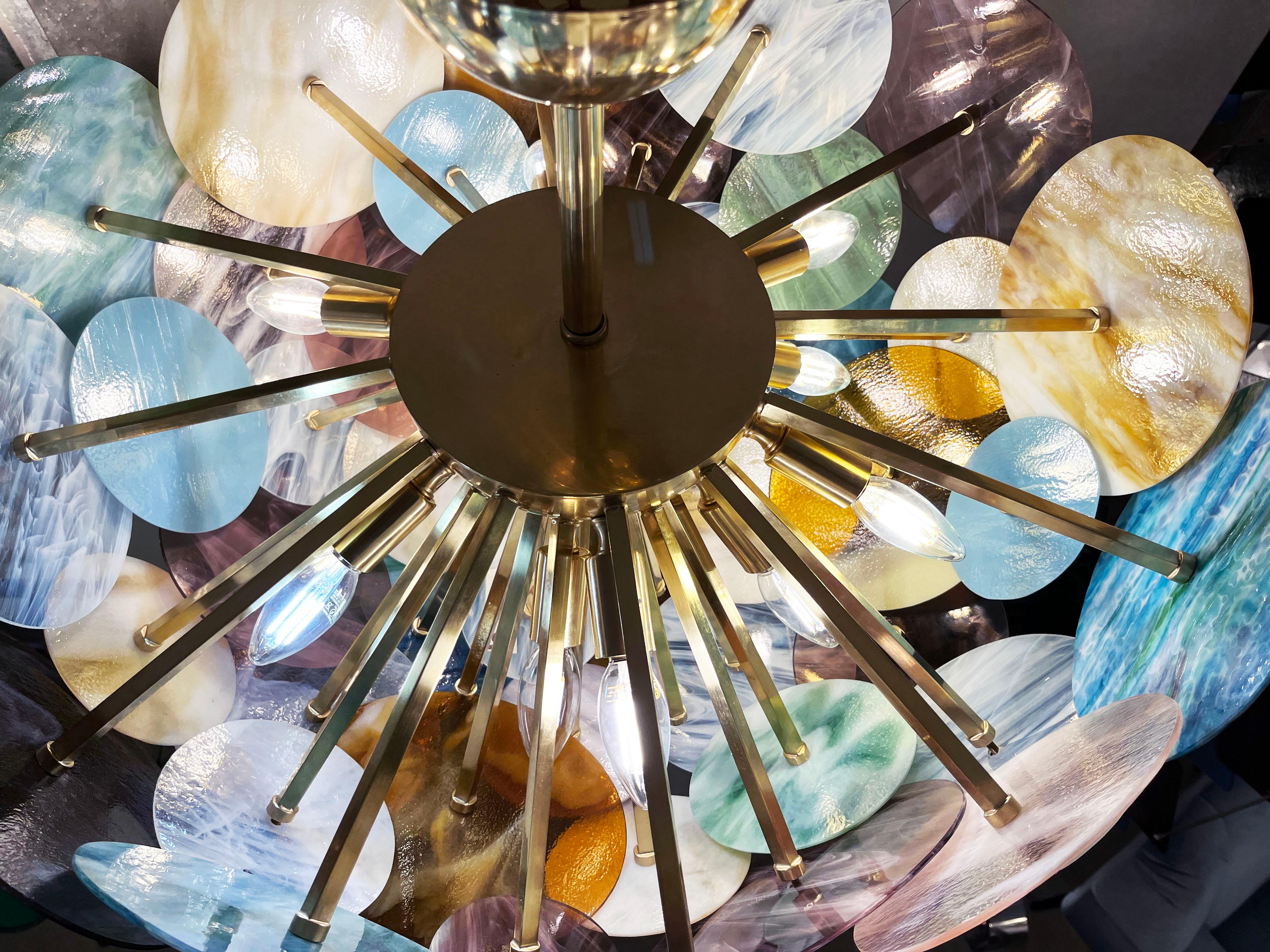 Italienischer Sputnik-Kronleuchter aus Muranoglas und Messing in Gelb, Weiß, Rosa und Aquablau mit Pastell im Angebot 7