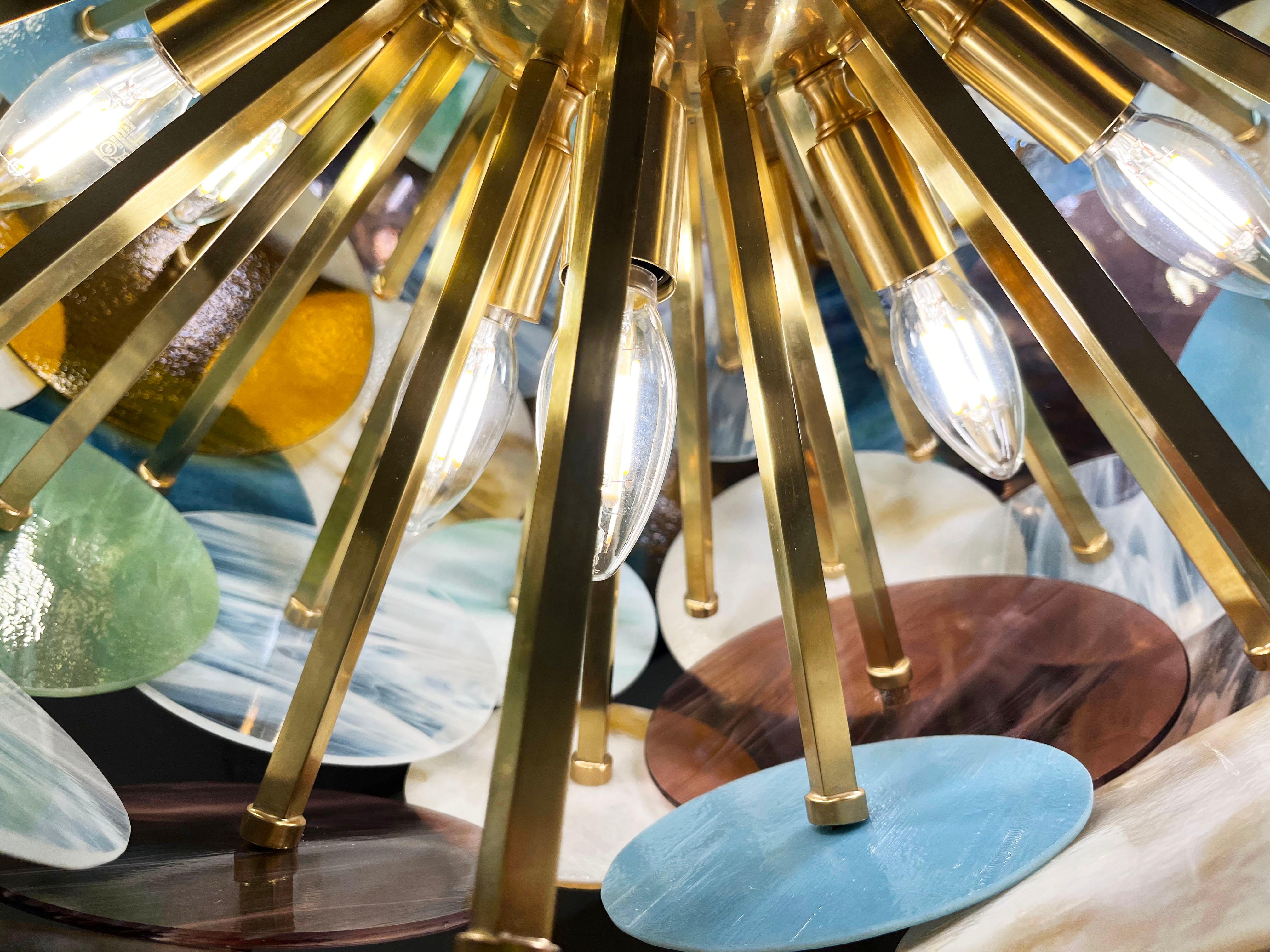 Italienischer Sputnik-Kronleuchter aus Muranoglas und Messing in Gelb, Weiß, Rosa und Aquablau mit Pastell im Angebot 8