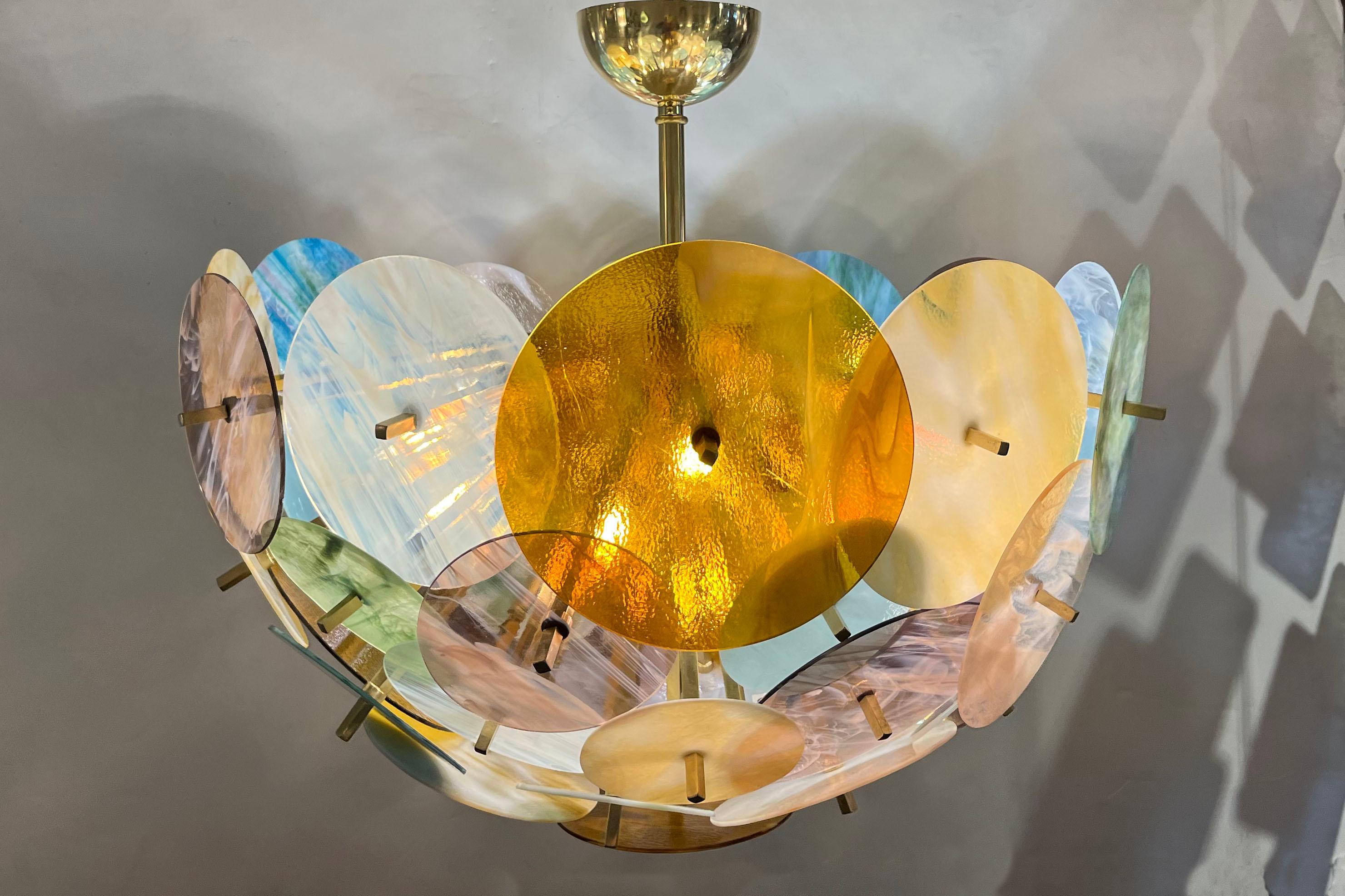 Italienischer Sputnik-Kronleuchter aus Muranoglas und Messing in Gelb, Weiß, Rosa und Aquablau mit Pastell im Angebot 9