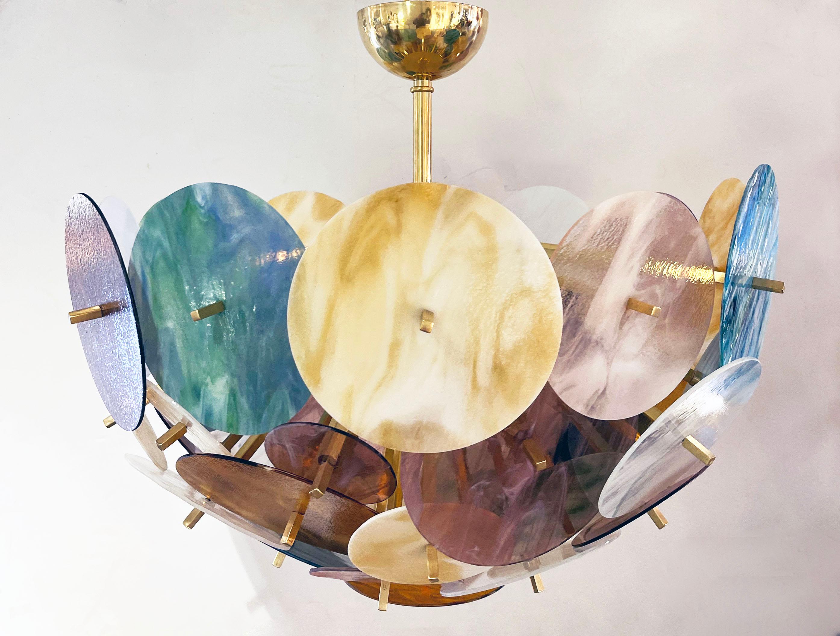 Italienischer Sputnik-Kronleuchter aus Muranoglas und Messing in Gelb, Weiß, Rosa und Aquablau mit Pastell im Angebot 14