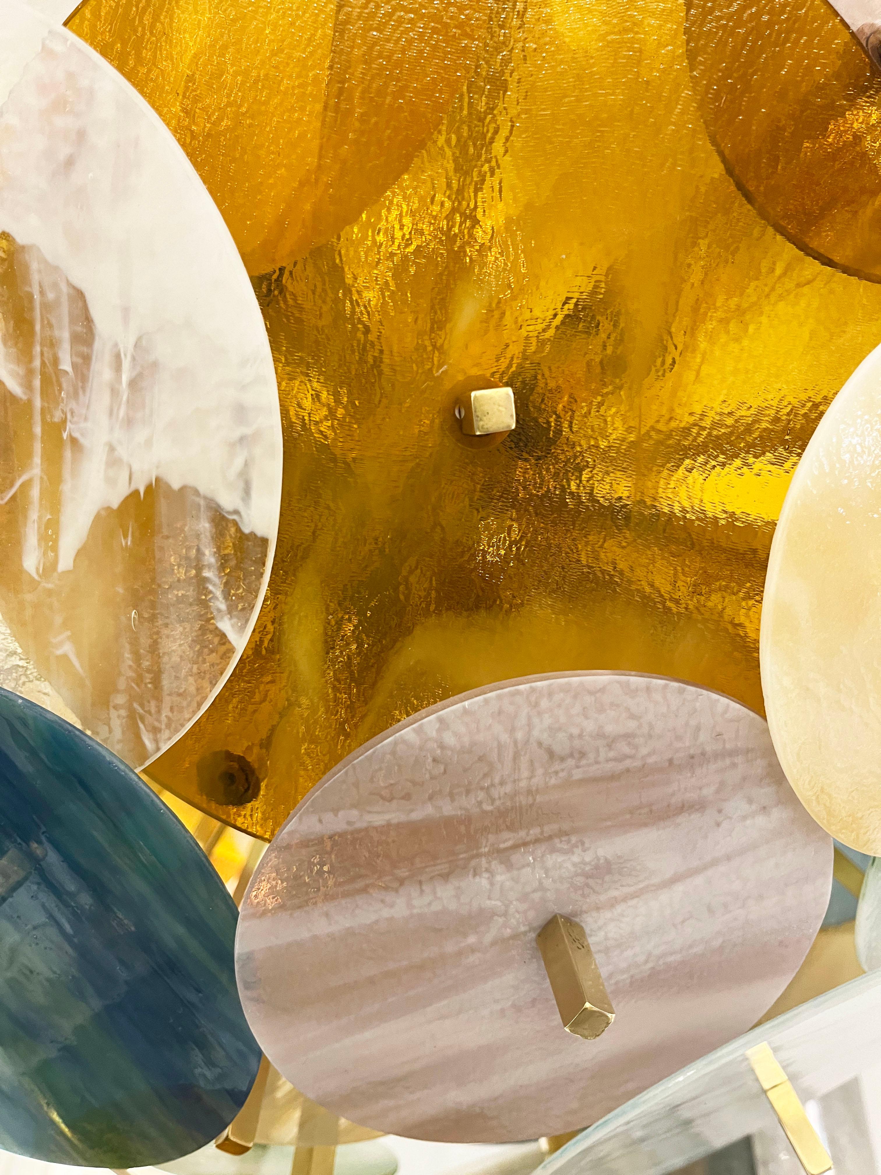Italienischer Sputnik-Kronleuchter aus Muranoglas und Messing in Gelb, Weiß, Rosa und Aquablau mit Pastell im Angebot 2