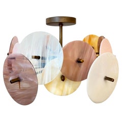 Italienische Gelb Weiß Rosa Pastell Murano Glas Bronze kreisförmige Sputnik Kronleuchter