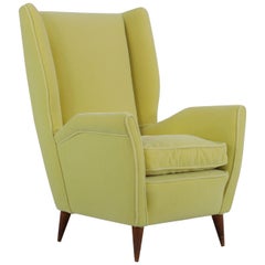 Italian Yellow Wingback Chair, Produced by I.S.A. Bergamo, 1950s