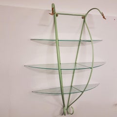 Italian Zanotta Green Steel Wall Decoration with Glass Shelves, Limited Edition