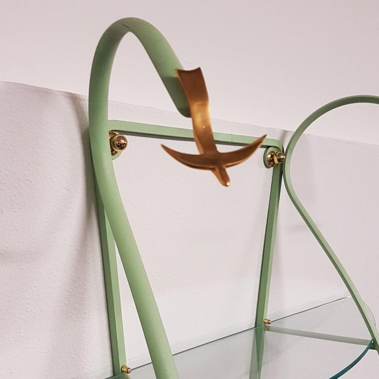 Modern Italian Zanotta Green Steel Wall Decoration with Glass Shelves, Limited Edition For Sale