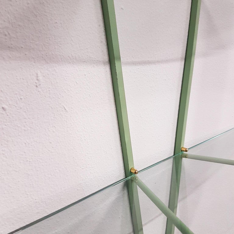 Italian Zanotta Green Steel Wall Decoration with Glass Shelves, Limited Edition In Excellent Condition For Sale In Mornico al Serio ( BG), Lombardia