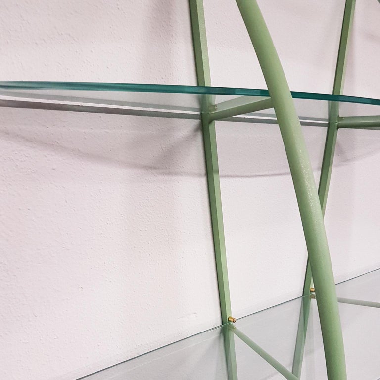 20th Century Italian Zanotta Green Steel Wall Decoration with Glass Shelves, Limited Edition For Sale