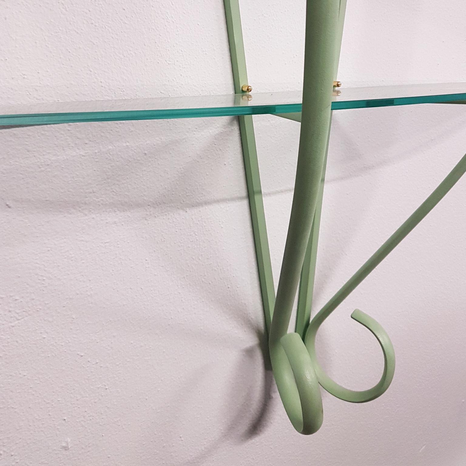 20th Century Italian Zanotta Green Steel Wall Decoration with Glass Shelves, Limited Edition For Sale