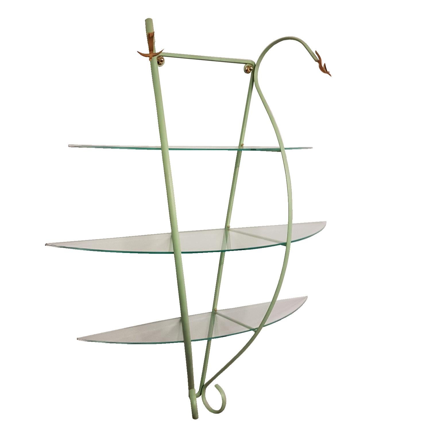 Italian Zanotta Green Steel Wall Decoration with Glass Shelves, Limited Edition For Sale 2