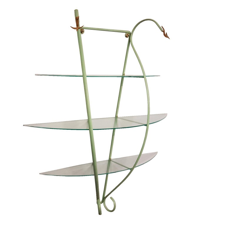 Italian Zanotta Green Steel Wall Decoration with Glass Shelves, Limited Edition For Sale 3