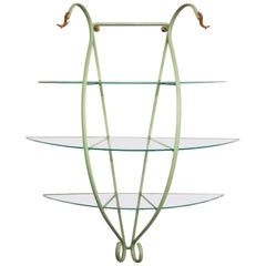 Italian Zanotta Green Steel Wall Decoration with Glass Shelves, Limited Edition