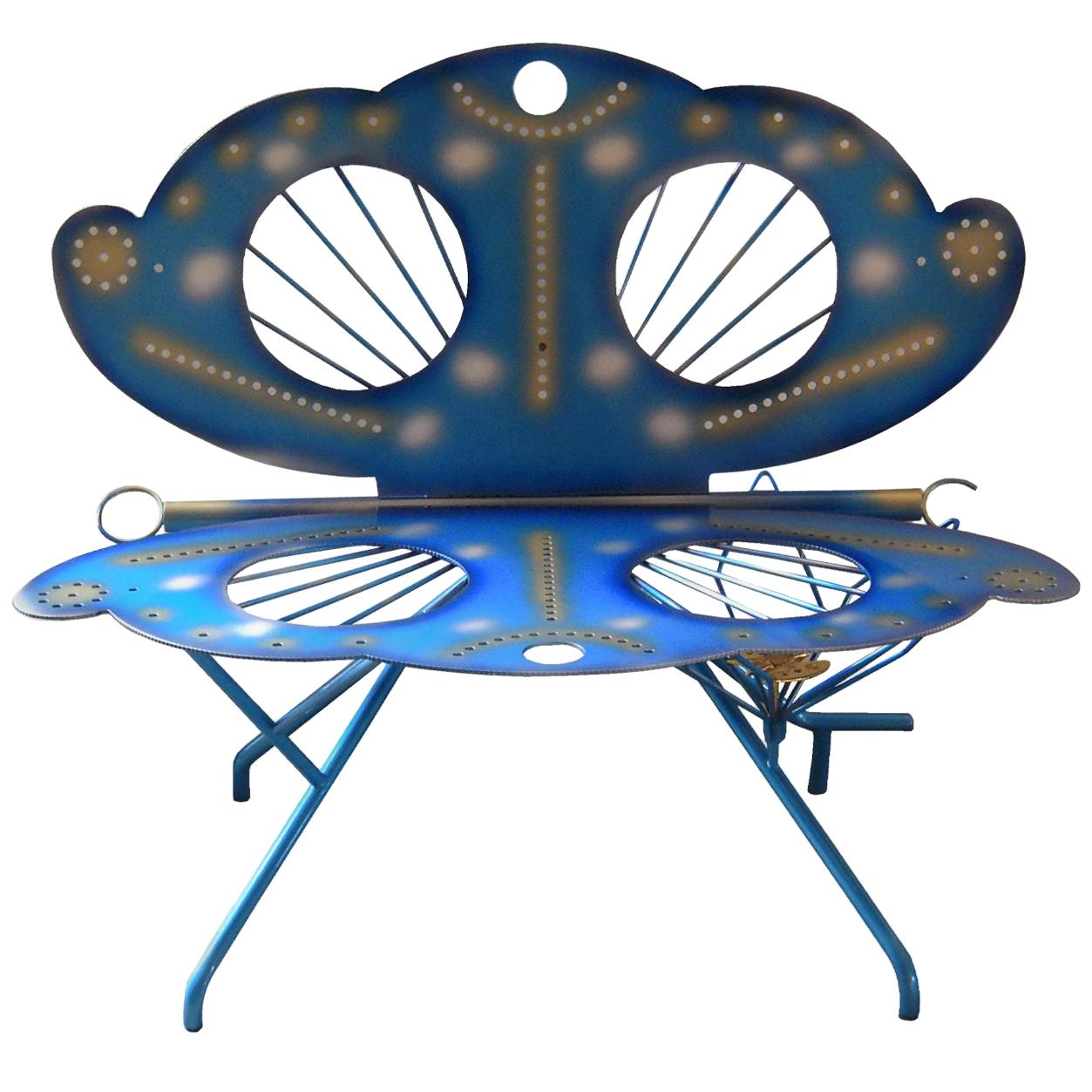 Italian Zanotta R. Dalisi Blue Painted Steel Bench, Limited Edition For Sale