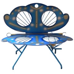 Italian Zanotta R. Dalisi Blue Painted Steel Bench, Limited Edition