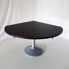 Italian Zanotta Veneered Wood Wengè-Stained Extension Table with Cast Iron Base