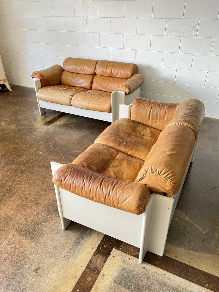 Italian Zelda Sofa Set in Cognac Leather by Sergio Asti for Poltronova, 1960s 1