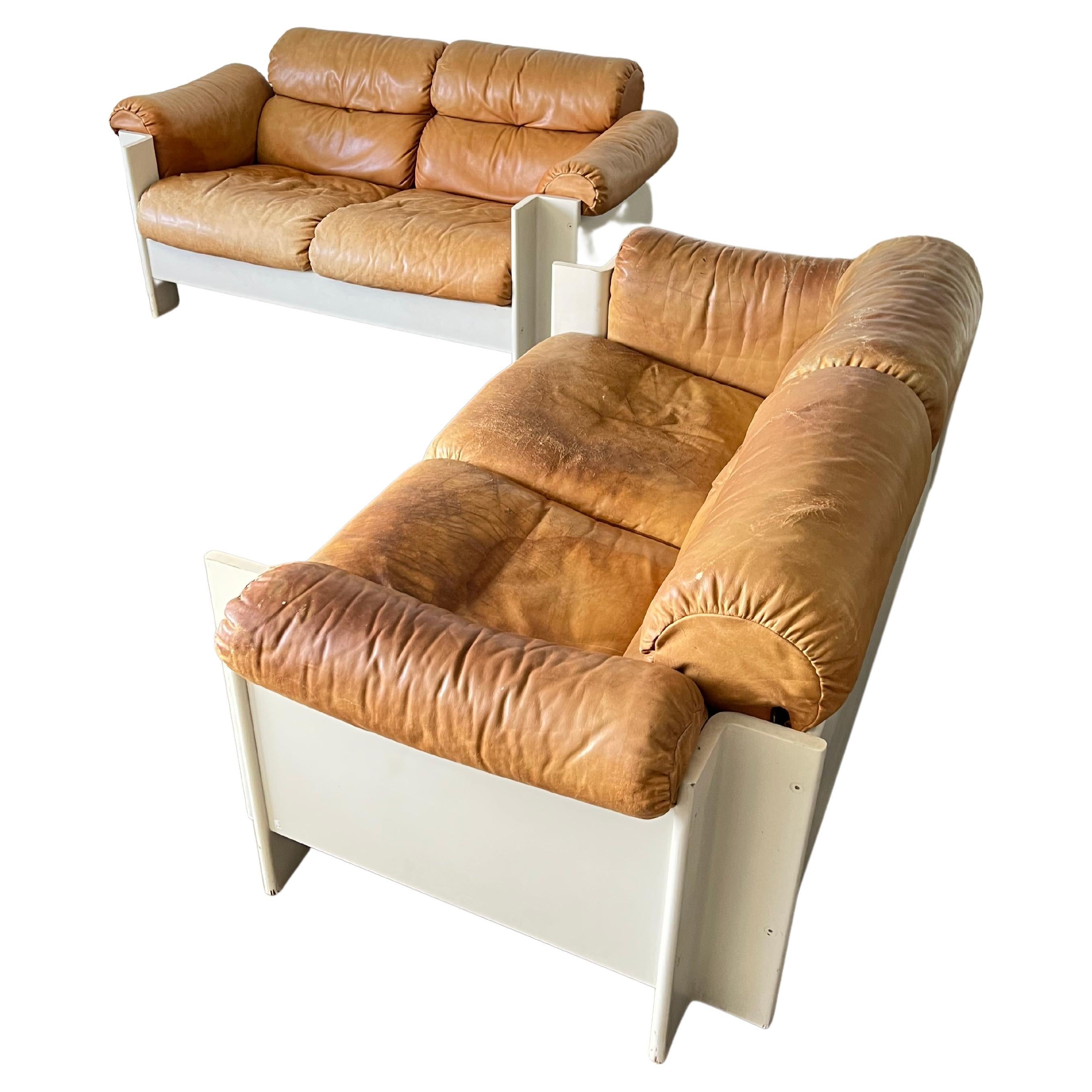 Italian Zelda Sofa Set in Cognac Leather by Sergio Asti for Poltronova, 1960s