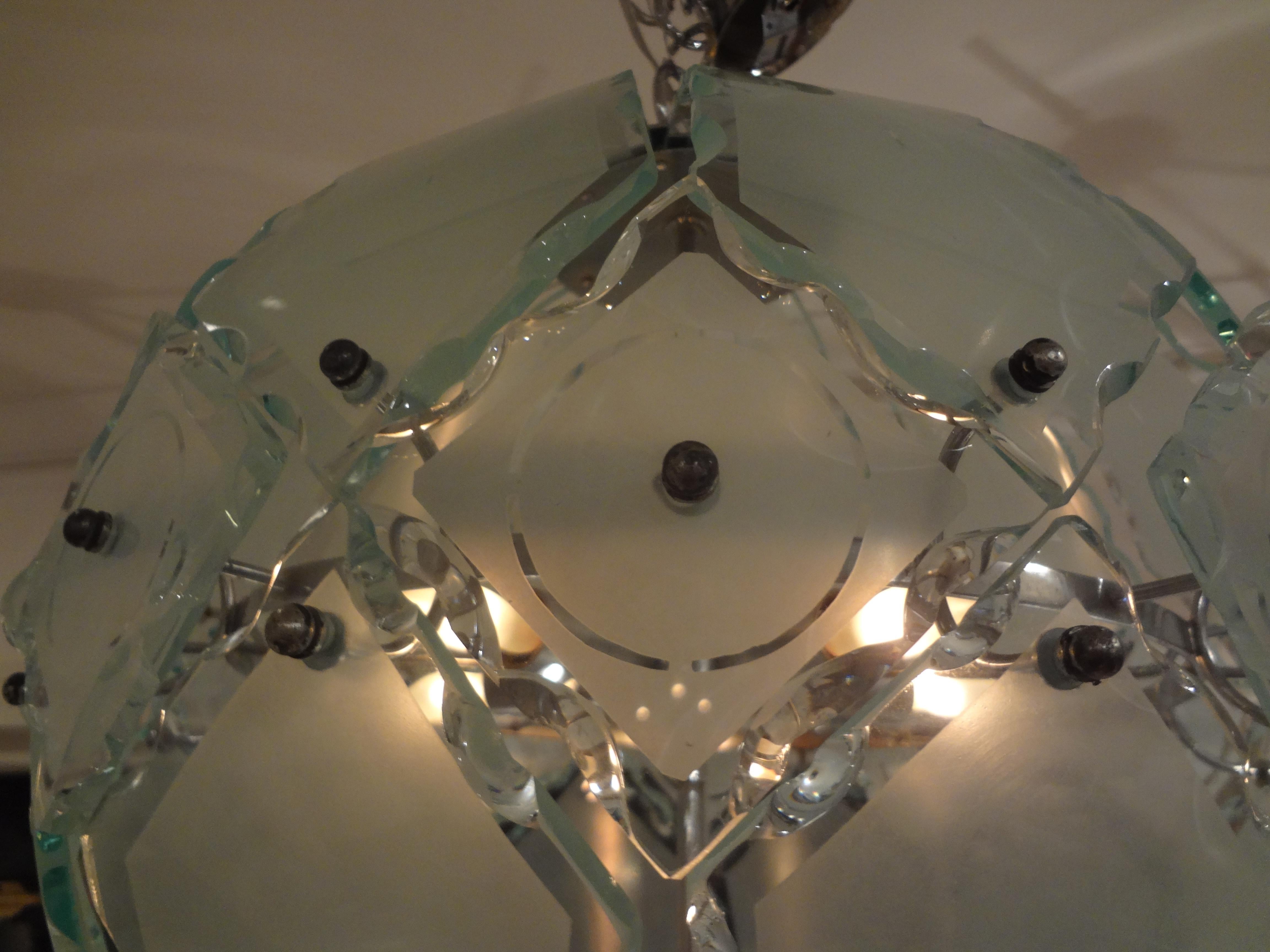 Mid-20th Century Italian Zero Quattro-Fontana Arte Frosted Glass Sphere Pendant For Sale