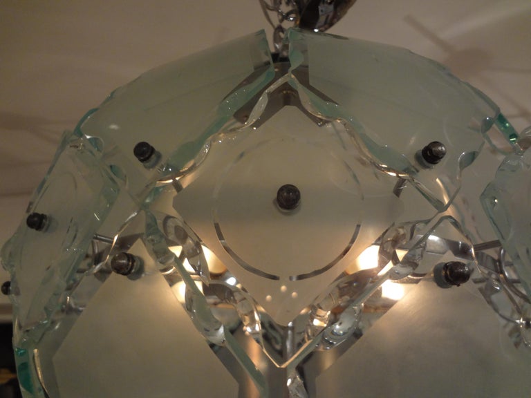Mid-20th Century Italian Zero Quattro-Fontana Arte Frosted Glass Sphere Chandelier or Pendant For Sale