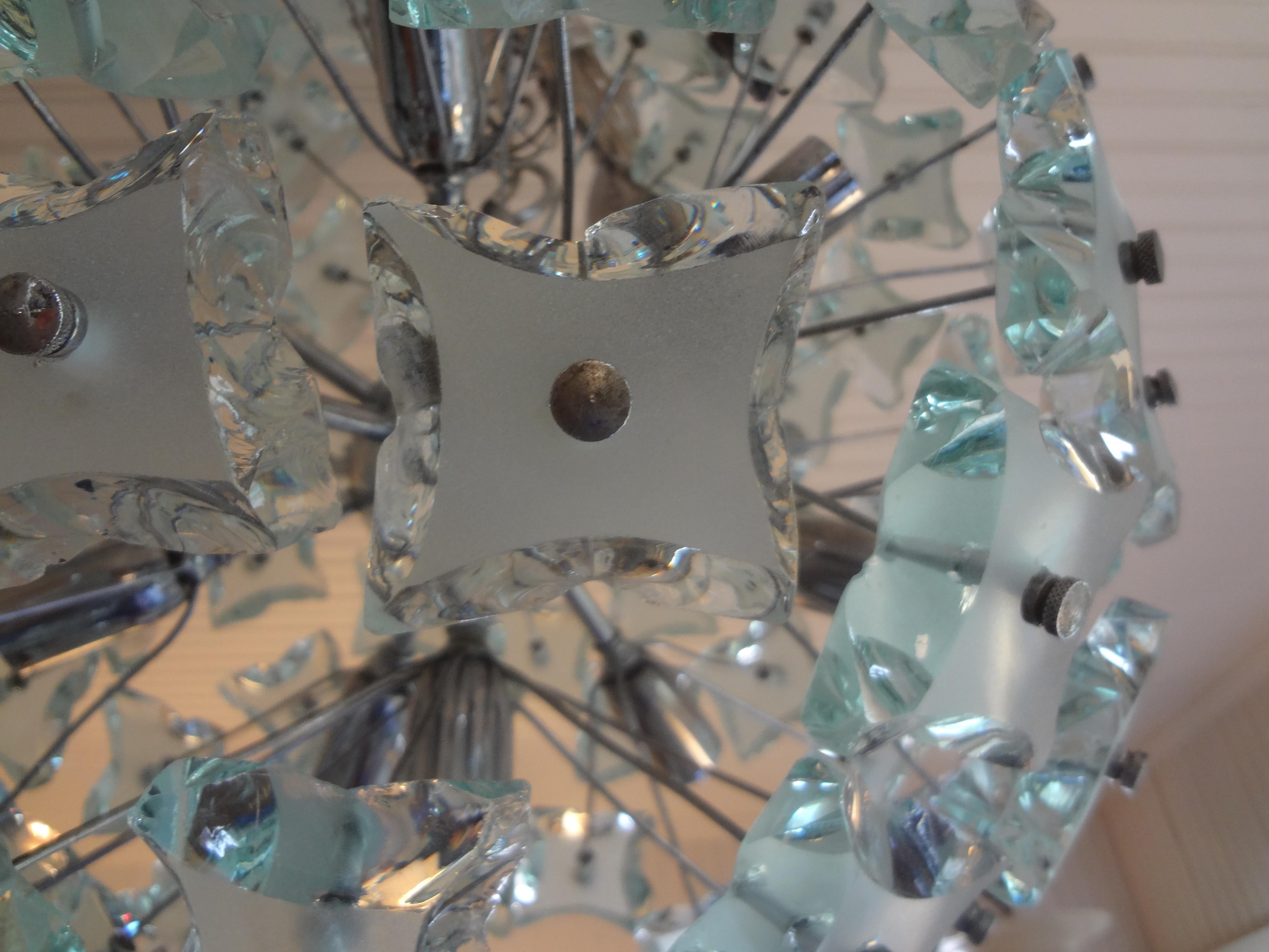 Cut Glass Italian Zero Quattro-Fontana Arte Frosted Glass Sphere Chandelier or Pendant