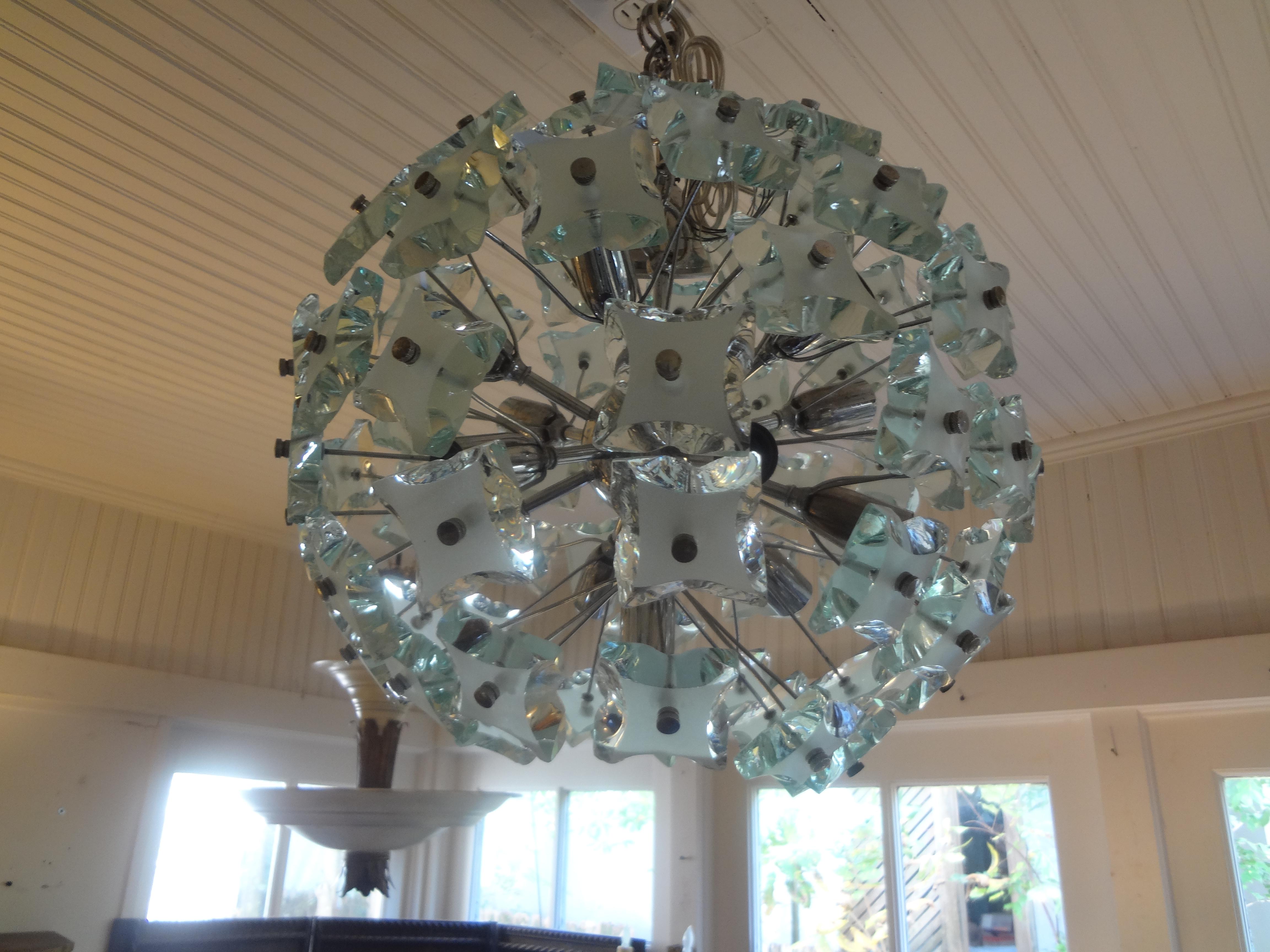 Italian Zero Quattro-Fontana Arte Frosted Glass Sphere Chandelier or Pendant 2