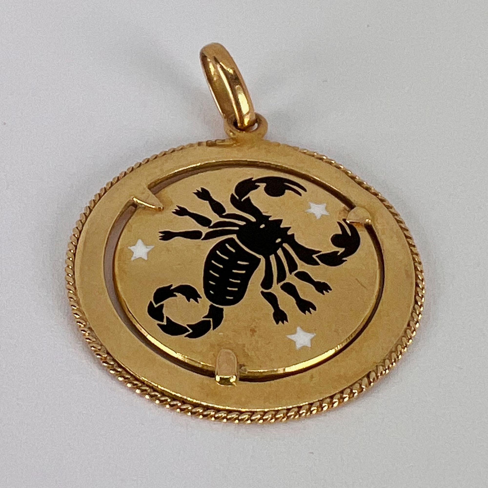 Italian Zodiac Scorpio Starsign 18K Yellow Gold Enamel Charm Pendant For Sale 3