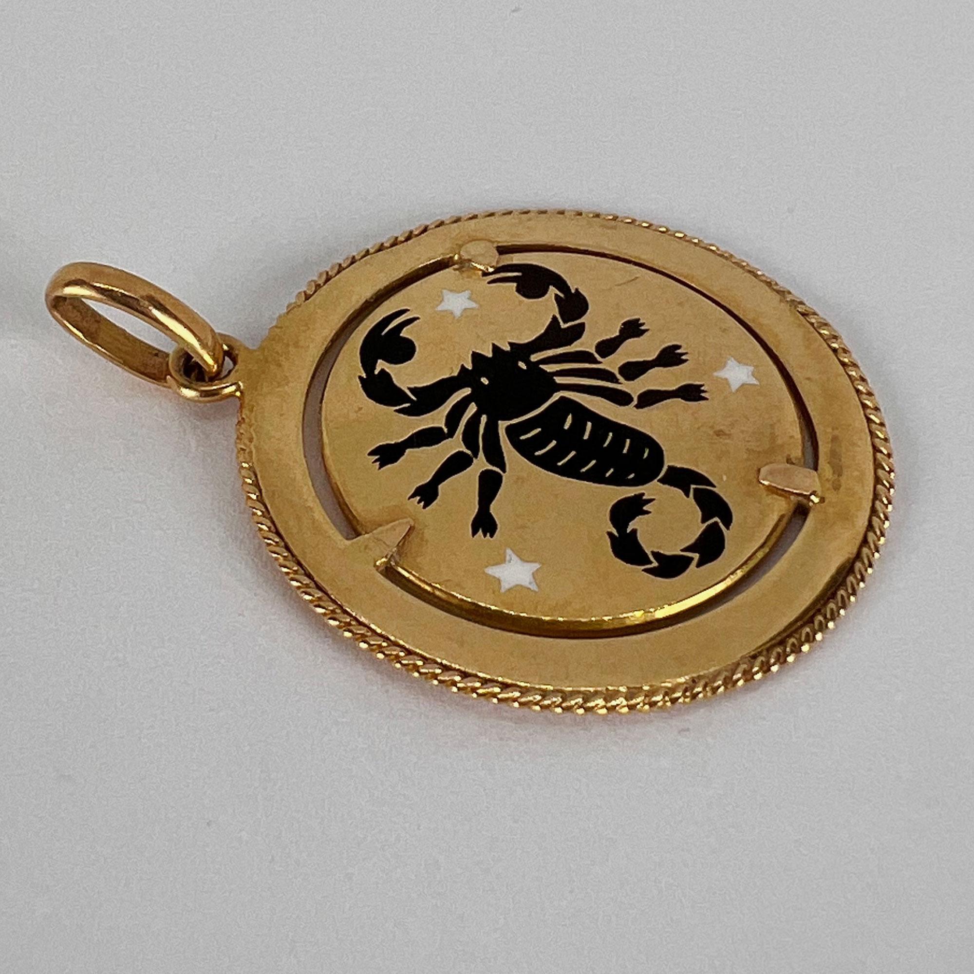 Italian Zodiac Scorpio Starsign 18K Yellow Gold Enamel Charm Pendant For Sale 4