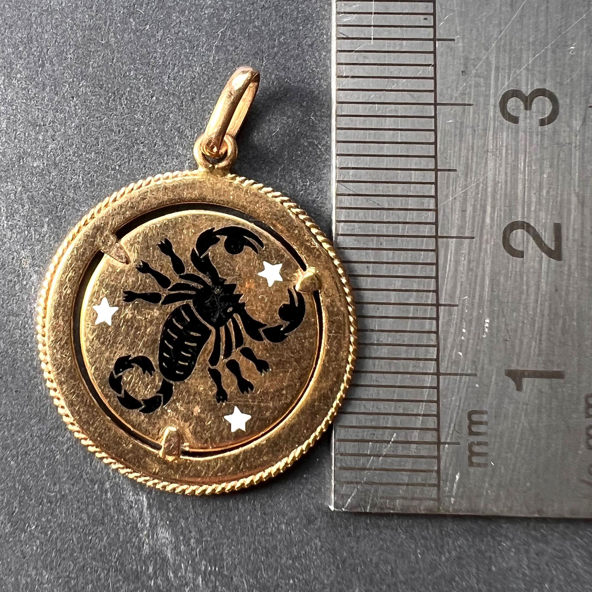 Women's or Men's Italian Zodiac Scorpio Starsign 18K Yellow Gold Enamel Charm Pendant For Sale