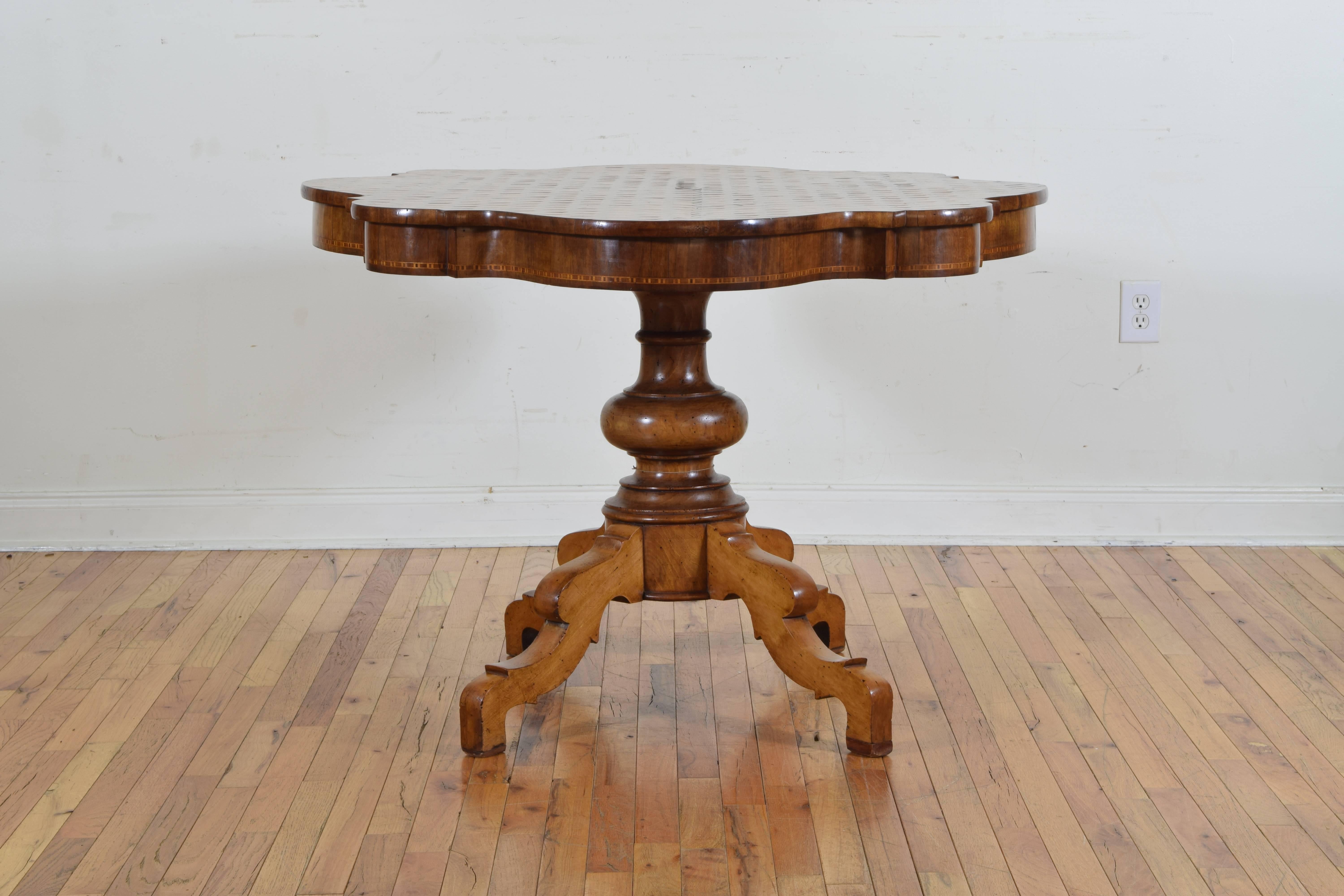 Italian, Lombardy, Walnut and Marble Parquetry Veneered Table, circa 1840-1850 In Excellent Condition In Atlanta, GA