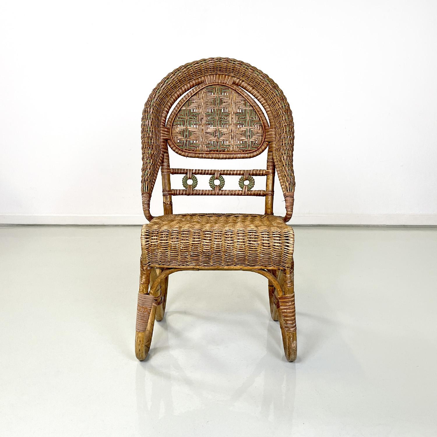 Italian antique rattan chairs by Mongiardino and Bonacina for Bonacina, 1900s In Fair Condition For Sale In MIlano, IT