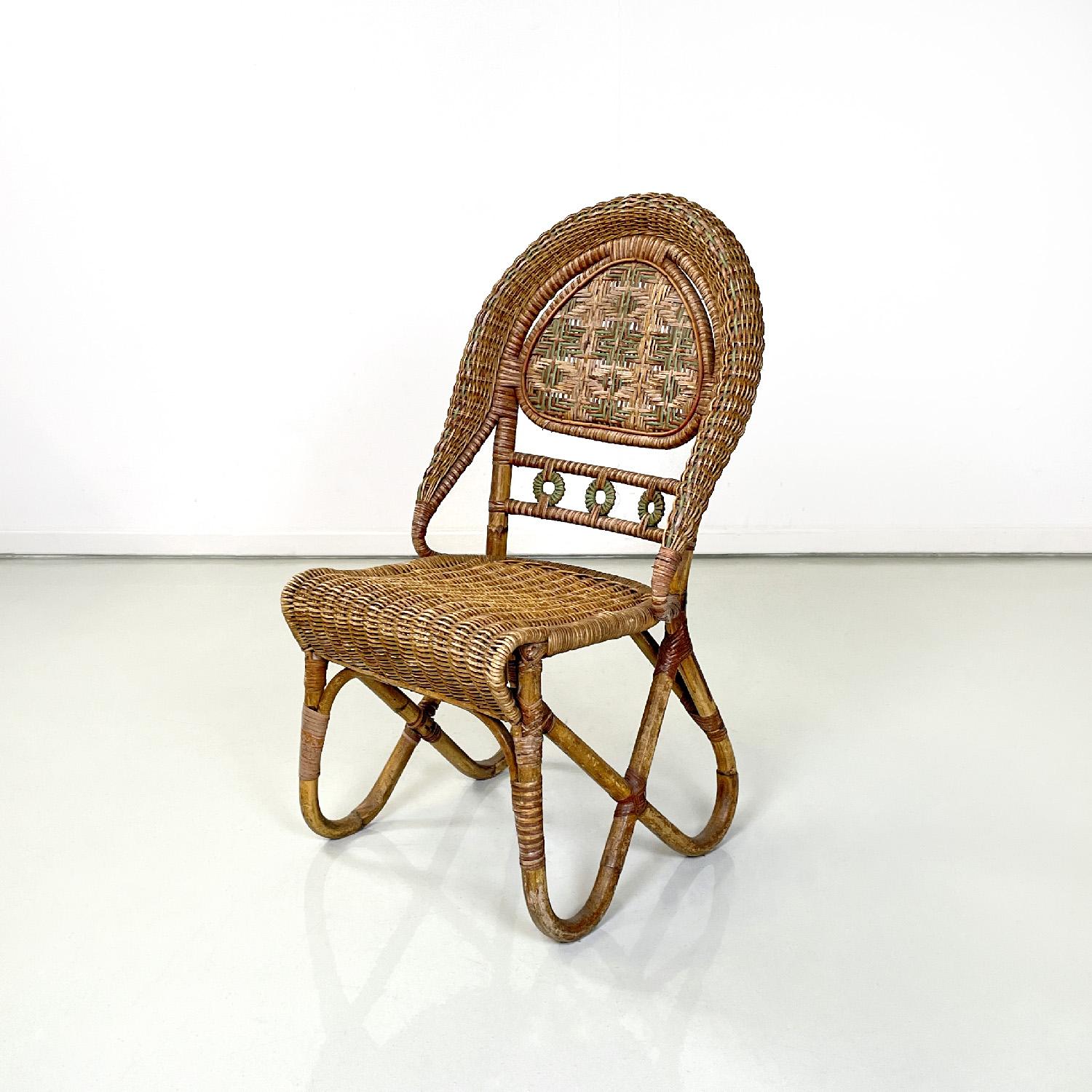 Early 20th Century Italiana antique rattan chairs by Mongiardino and Bonacina for Bonacina, 1900s For Sale