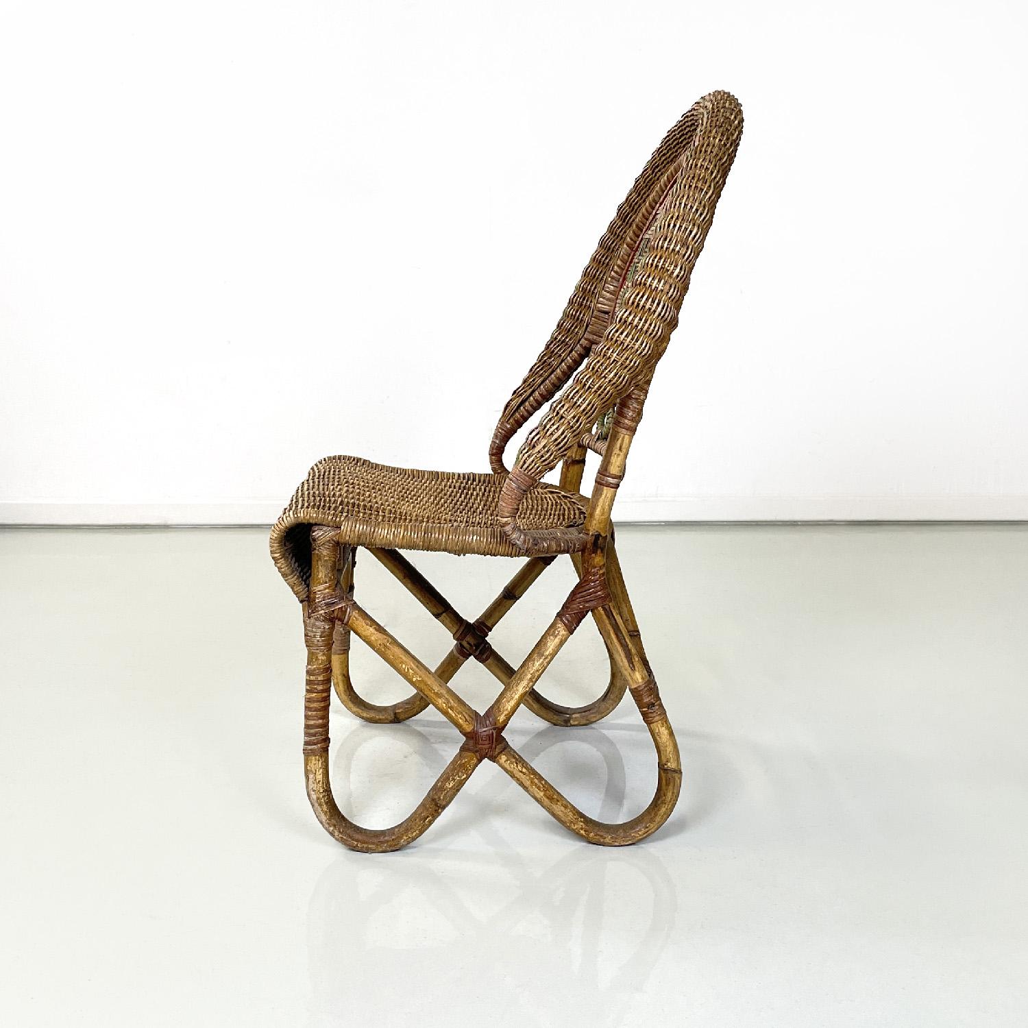 Early 20th Century Italian antique rattan chairs by Mongiardino and Bonacina for Bonacina, 1900s For Sale