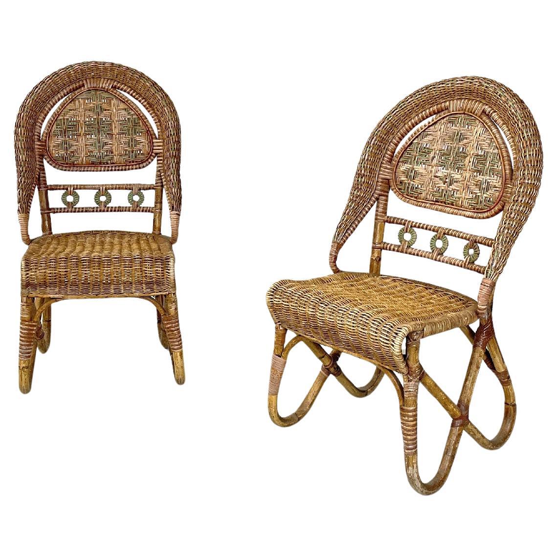 Italian antique rattan chairs by Mongiardino and Bonacina for Bonacina, 1900s For Sale