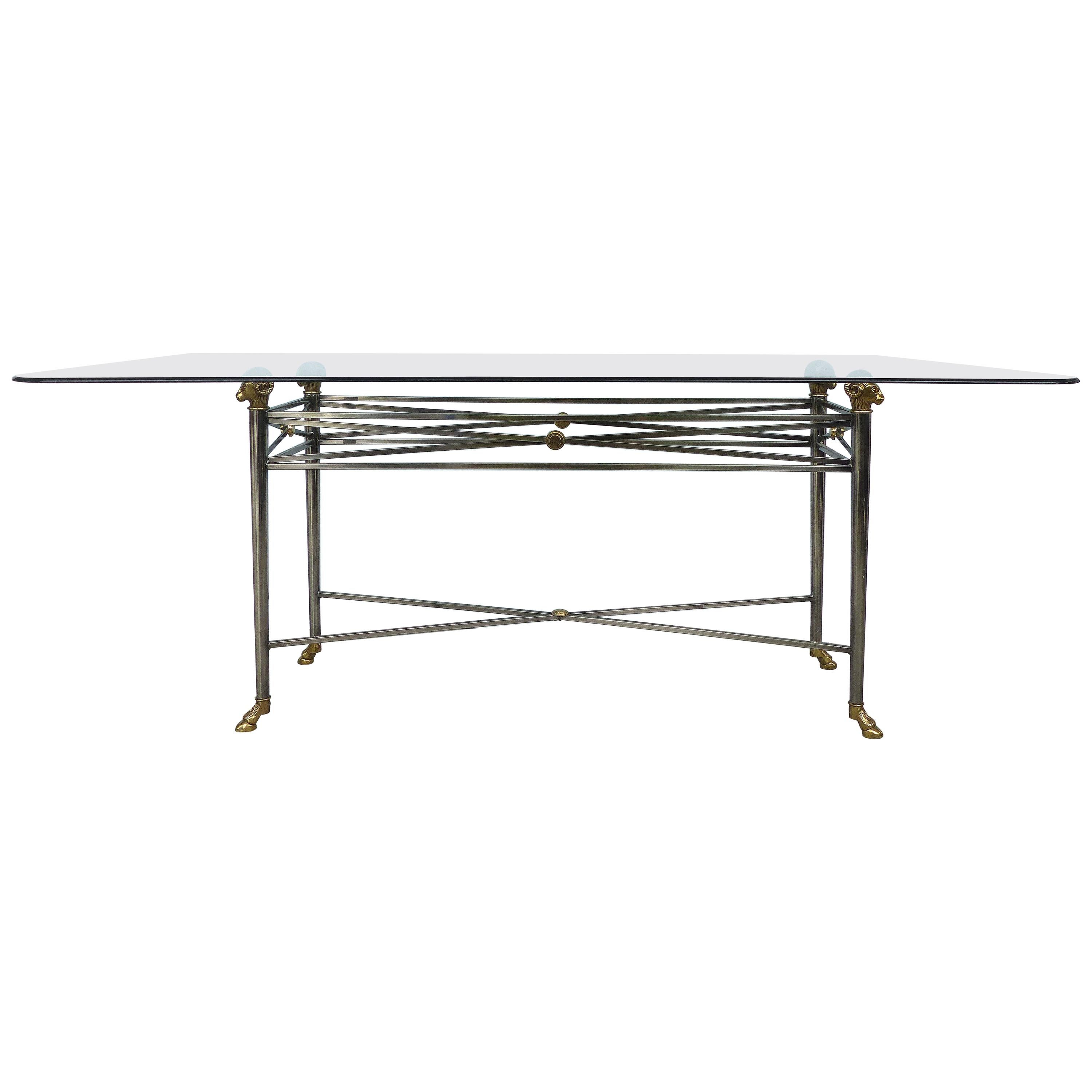 Italianate DIA Steel and Brass Dining Table with Ram's Heads and Hoof Feet