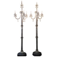 Lampade da terra con lampadario in cristallo al piombo di stile italiano del 1940 circa