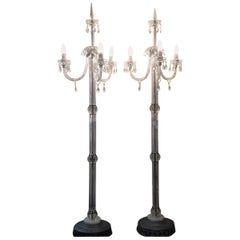 Italianate Lead Crystal Chandelier Floor Lamps circa 1940