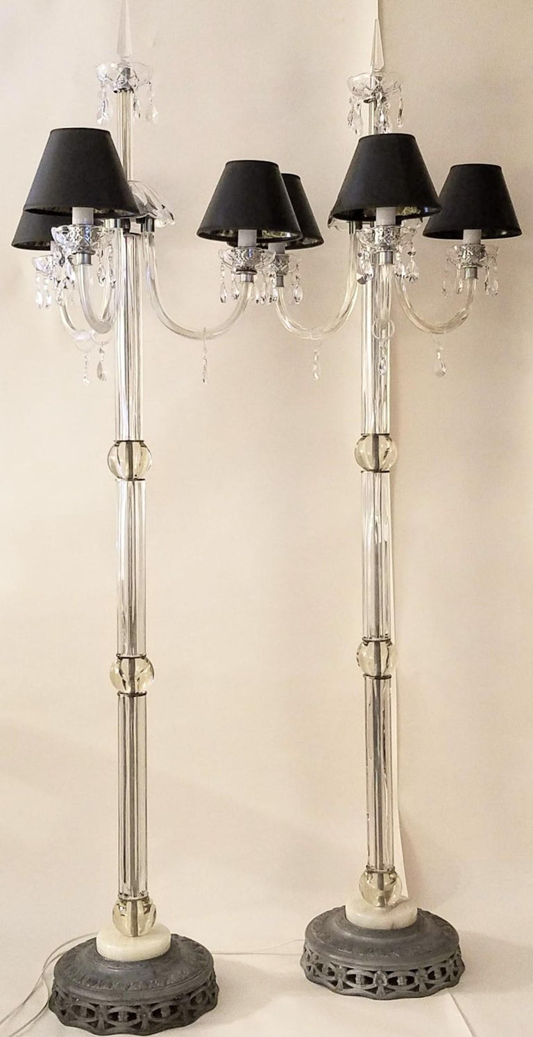 American Italianate Lead Crystal Chandelier Floor Lamps circa 1940 For Sale