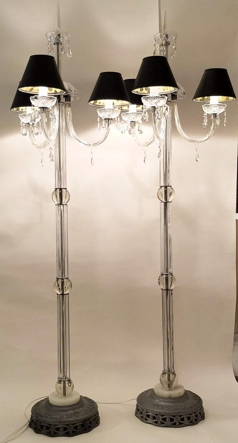 Italianate Lead Crystal Chandelier Floor Lamps circa 1940 For Sale at