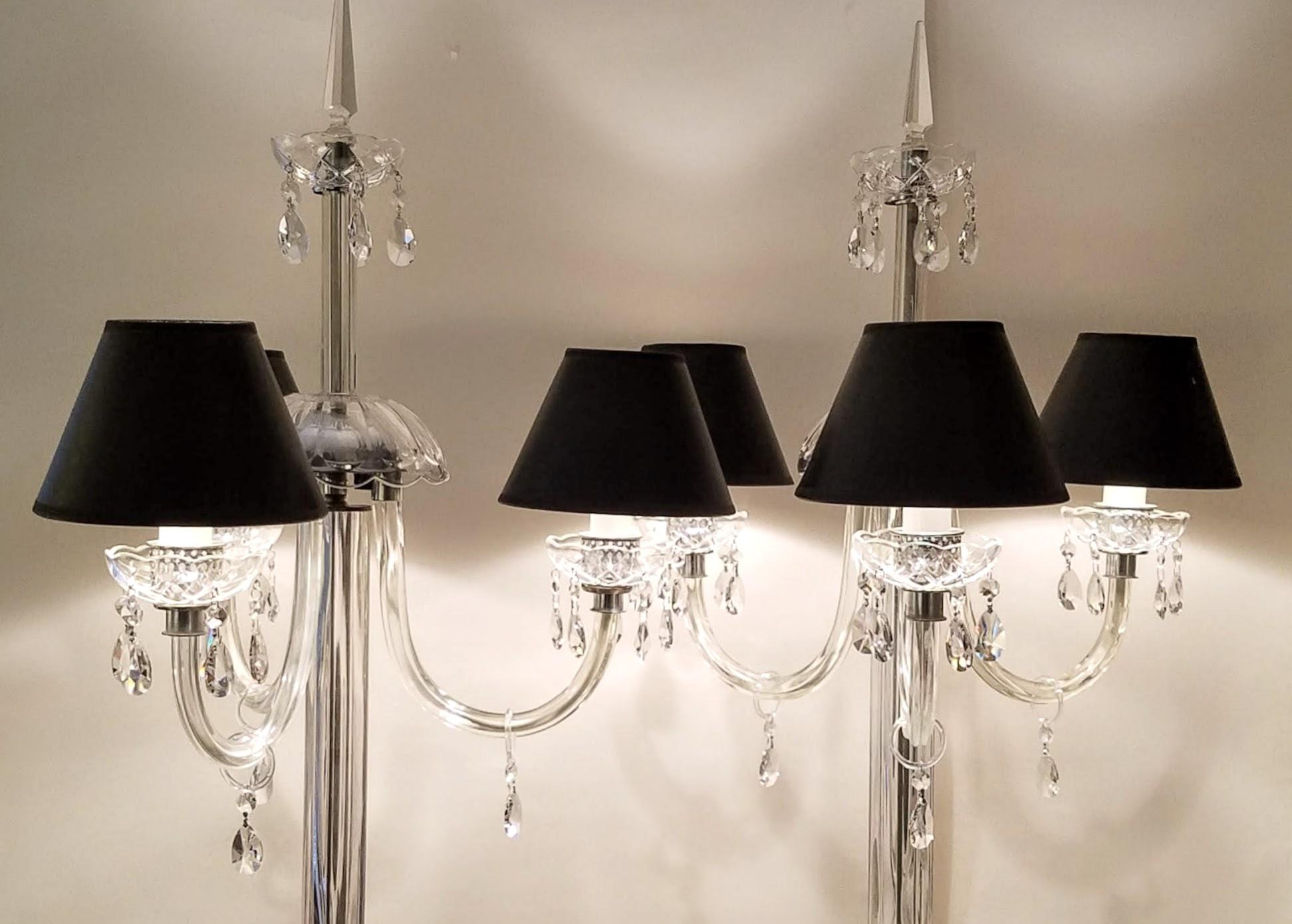 American Italianate Lead Crystal Chandelier Floor Lamps circa 1940 For Sale