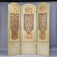 Italienischer Paravent von Artmax, Blattgold und Creme, 1980er Jahre, Italien