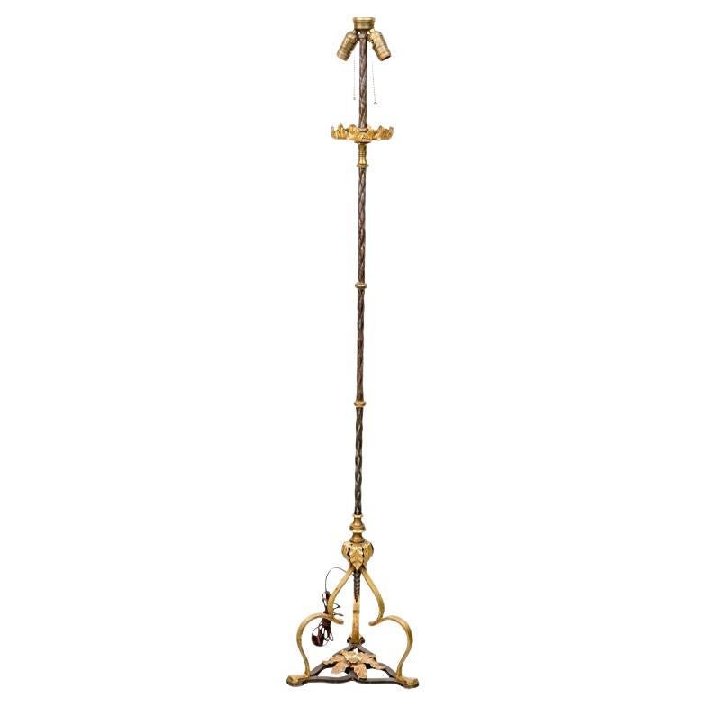 Italianate Gilt Metal Twin Light Floor Lamp