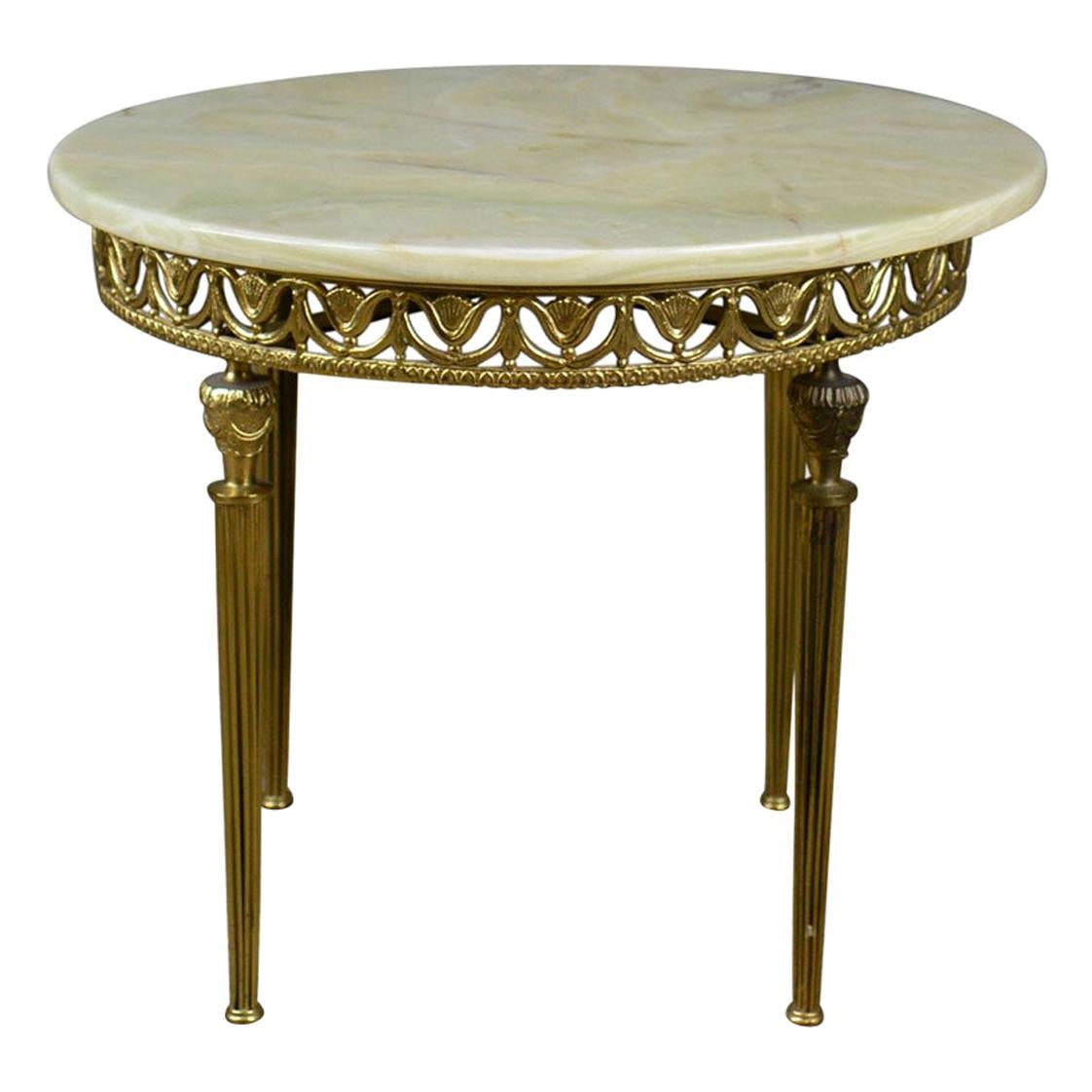 Italianate Lamp Table Gilt Metal Onyx Classical Revival, Side, Late 20th Century